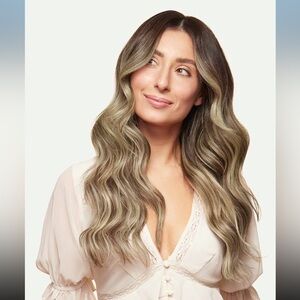 LUXY human hair 16" Ash Brown Highlights Halo Hair Extensions (140g)